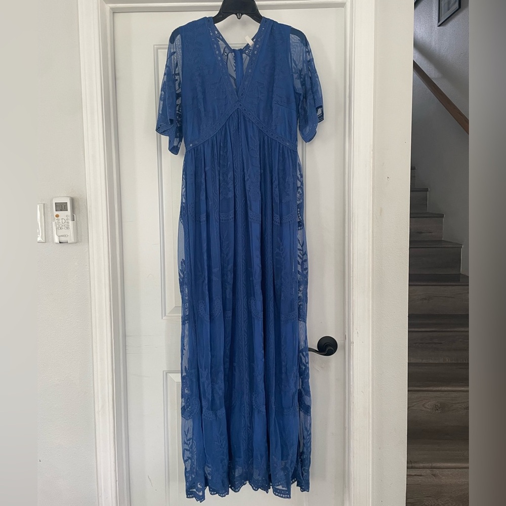 Royal Blue Lace Maternity Maxi Dress